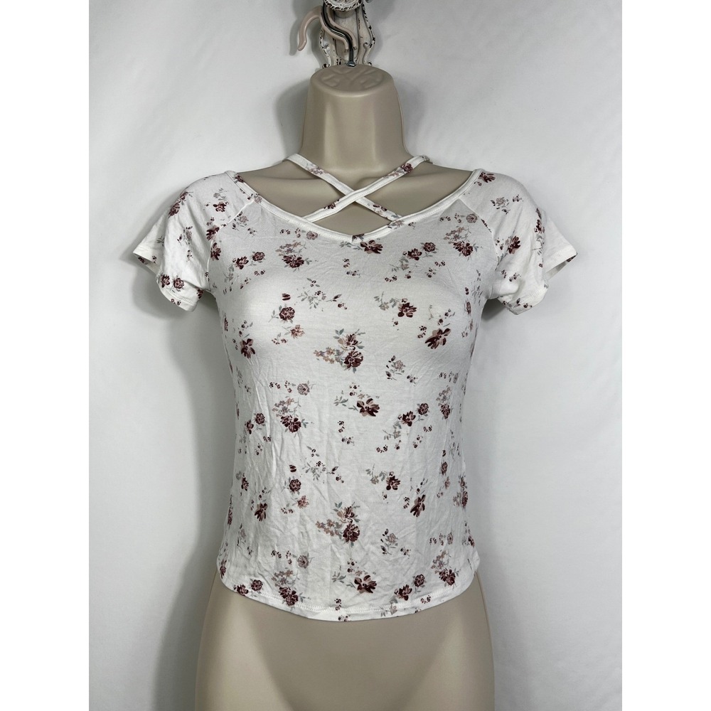 Garage Strappy Off Shoulder Top Sweet Cream Floral‎ Short Sleeve Small NWT